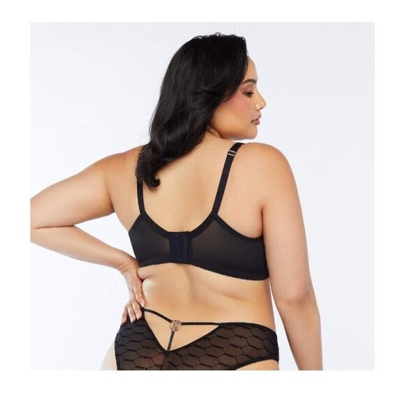 Savage X Fenty Womens 34B Curvy Flocked Logo Unlined Bra DG4 Black Caviar NWT - Picture 4 of 8